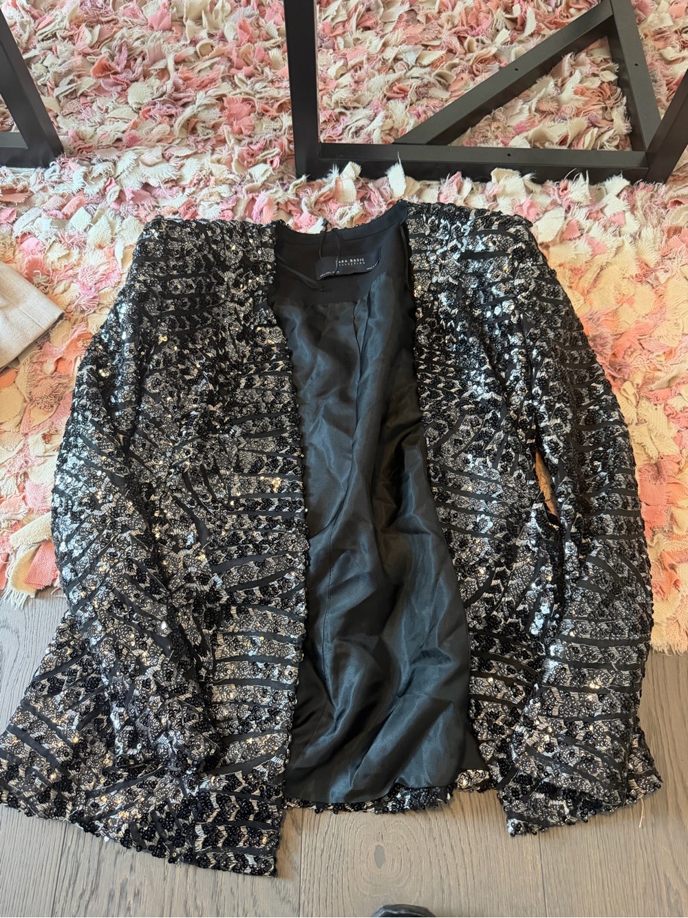 Zara Black Silver Sequin Blazer Jacket